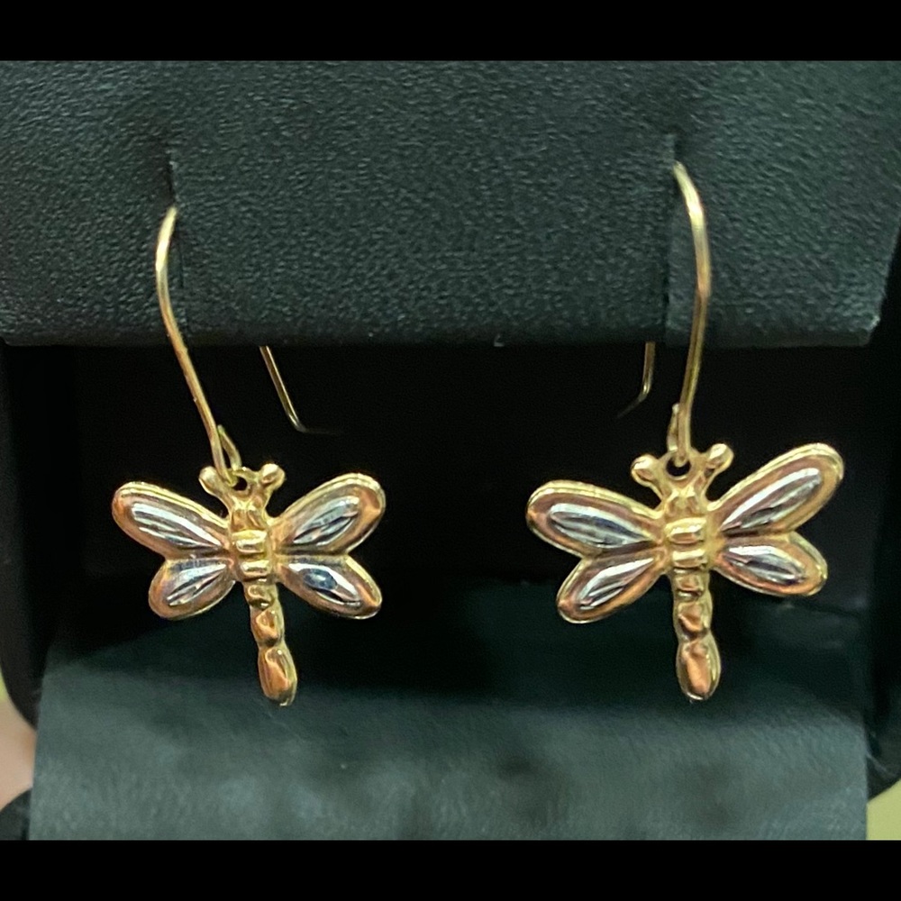 10k White & Yellow Gold Dragonfly Earrings